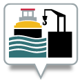 Icon of a barge at a dock.